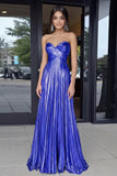 Gold Sweetheart Metallic A-Line Pleated Long Formal Dress