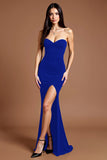 Black Crepe Sweetheart Long Mermaid Formal Dress with Slit