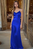 Black Satin Spaghetti Straps Sheath Long Formal Dress