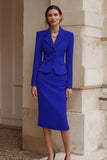 Black Notched Lapel Pencil 2 Piece Midi Work Dress