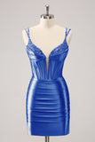 Royal Blue Spaghetti Straps Bodycon Cocktail Dress with Sequins