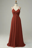 Rust Spaghetti Straps Sleeveless Bridesmaid Dress