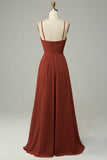 Rust Spaghetti Straps Sleeveless Bridesmaid Dress