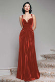 Burgundy Sheath Velvet Long Formal Dress