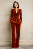 2 Piece Plum Velvet Peak Lapel Single Breasted Women's Suits