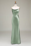 Dusty Rose Sheath Spaghetti Straps Satin Long Bridesmaid Dress