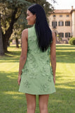 Hot Pink High Neck A-Line Short Formal Dress with 3D Flowers