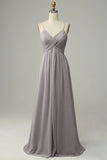 Spaghetti Straps Terracotta Sleeveless Long Bridesmaid Dress