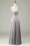 Keyhole Spaghetti Straps Plum Bridesmaid Dress with Slit