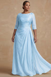Dusty Sage Ruched A Line Half Sleeves Plus Size Mother Of The Bride Dress
