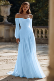 Ivory Pleated A Line Off The Shoulder Sweep Train Wedding Dress