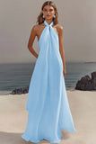 Black Chiffon Sheath Halter Long Boho Formal Dress