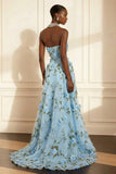 Strapless A-Line Purple Appliqued Long Formal Dress With 3D Flowers