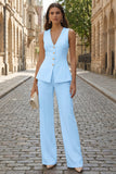 Fuchsia Single Breasted 2 Piece Sleeveless Women's Work Suits