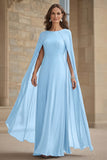 Navy Mermaid Chiffon Long Mother of the Bride Dress with Cape