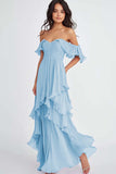 Black Ruffled Pleated Off the Shoulder A Line Formal Dress