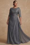 Dusty Sage Ruched A Line Half Sleeves Plus Size Mother Of The Bride Dress