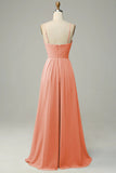 Spaghetti Straps Terracotta Sleeveless Long Bridesmaid Dress