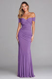 Terracotta Mermaid Off the Shoulder Ruched Long Formal Dress