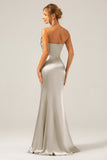 Dusty Sage Spaghetti Straps Mermaid Satin Long Formal Dress