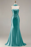 Strapless Mermaid Sparkly Champagne Satin Beaded Convertible Long Formal Dress