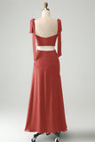 A-Line Dusty Dage Spaghetti Straps Floor Length Wedding Guest Dress with Slit