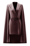 White Satin Peak Lapel Bodycon Mini Work Dress with Cape