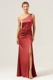 Dusty Sage Mermaid One Shoulder Backless Satin Long Bridesmaid Dress