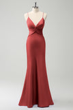 Terracotta Mermaid Spaghetti Straps Hollow Out Bridesmaid Dress