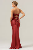 Terracotta Mermaid Spaghetti Straps Hollow Out Twist Front Bridesmaid Dress