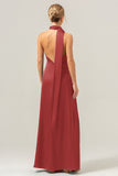 Dusty Sage Sheath V-Neck Backless Long Bridesmaid Dress with Slit