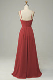 Spaghetti Straps Terracotta Sleeveless Long Bridesmaid Dress