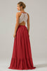 Load image into Gallery viewer, Vintage Mauve Chiffon Keyhole Boho Halter Long Bridesmaid Dress with Lace