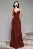Burgundy Sheath Velvet Long Formal Dress