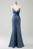 Terracotta Mermaid Spaghetti Straps Hollow Out Bridesmaid Dress