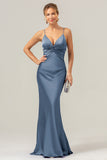 Terracotta Mermaid Spaghetti Straps Hollow Out Twist Front Bridesmaid Dress