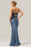 Terracotta Mermaid Spaghetti Straps Hollow Out Twist Front Bridesmaid Dress