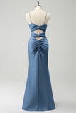 Terracotta Mermaid Spaghetti Straps Hollow Out Bridesmaid Dress