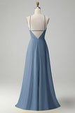 Halter A-Line Eucalyptus Cut Out Long Bridesmaid Dress with Flower