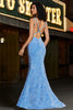 Load image into Gallery viewer, Sparkly Blue Spaghetti Straps Long Mermaid Prom Dress With Sequins