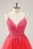 Hot Pink A Line Spaghetti Straps Homecoming Dress with Appliques