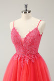 Hot Pink A Line Spaghetti Straps Homecoming Dress with Appliques