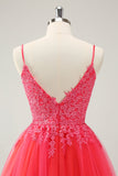 Hot Pink A Line Spaghetti Straps Homecoming Dress with Appliques