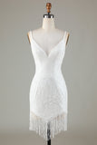 Sparkly Bodycon White Short Homecoming Dress with Beading