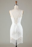 Sparkly Bodycon White Short Homecoming Dress with Beading