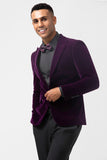 Dark Purple Peak Lapel One Button Velvet Men's Formal Blazer