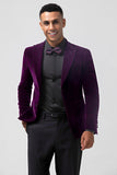 Dark Purple Peak Lapel One Button Velvet Men's Formal Blazer