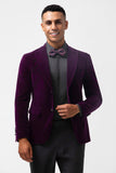 Dark Purple Peak Lapel One Button Velvet Men's Formal Blazer