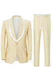 Champagne Shawl Lapel One Button Jacquard Men's Formal Suits