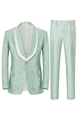 Mint Shawl Lapel One Button Jacquard Men's Formal Suits